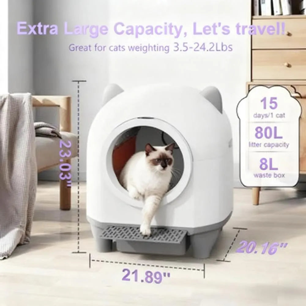 APP Controlled Cat Litter Box - 80L, Automatic Self Cleaning, No Scooping