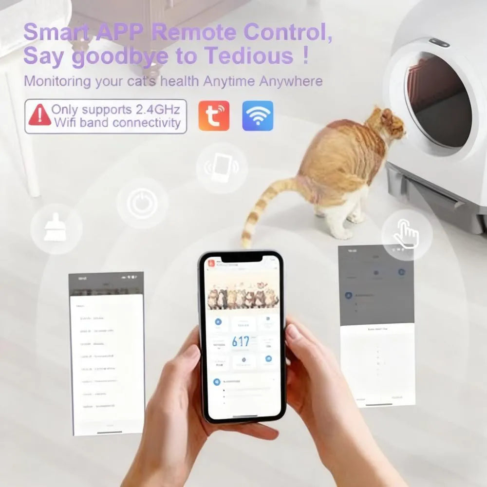 APP Controlled Cat Litter Box - 80L, Automatic Self Cleaning, No Scooping